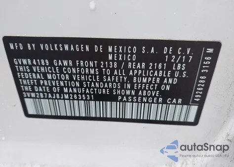 2018 Volkswagen Jetta 1.4T S из США, поврежденный, VIN 3VW2B7AJ8JM263531